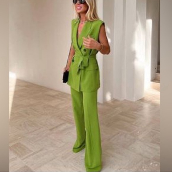 Zara Formal Vest Sleeveless Blazer Waistcoat Lime Green XS - Picture 7 of 10